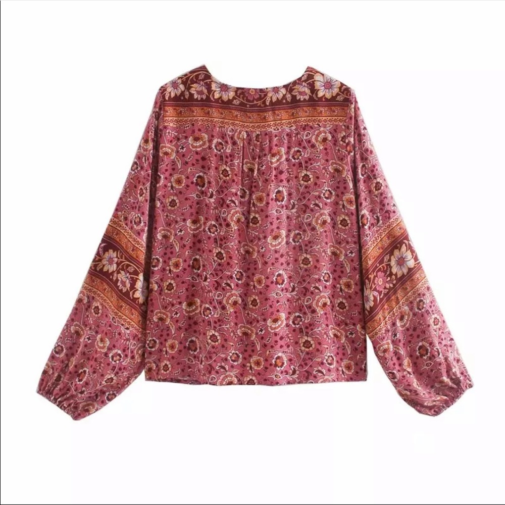 Gypsy Boho Floral Print LongSleeve button up top - Picture 9 of 11